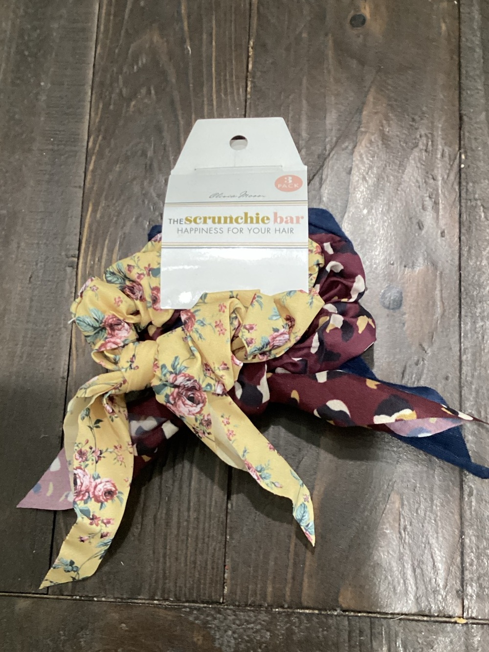 Olivia Moon Yellow Floral & Burgundy Patterned Scrunchie Set
